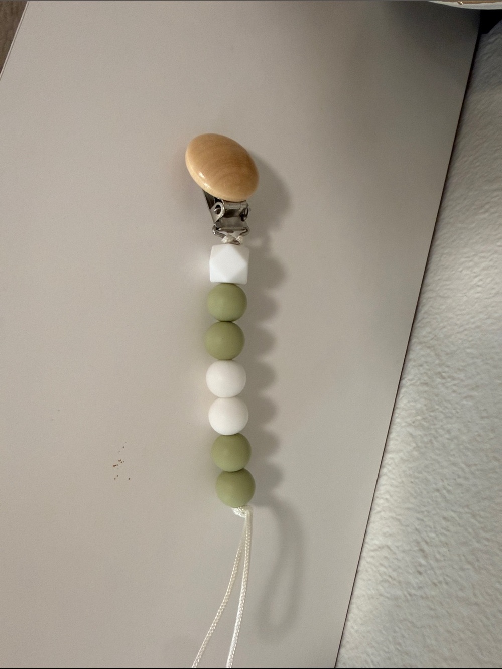 Olive & White Beaded Pacifier Clip - Unbranded